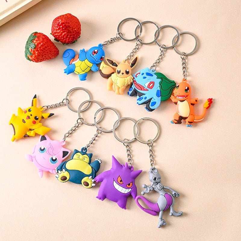 38style Pokemon Anime Action Figures Pikachu Alloy Silicone Keychain Accessories Pendant Bag Key Ring Pendant Birthday Gifts