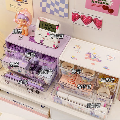 Cartoon Sanrio Nine Compartment Storage Box Small Objects Desktop Drawer Storage Box Cute Jewelry Stationery Storage Box