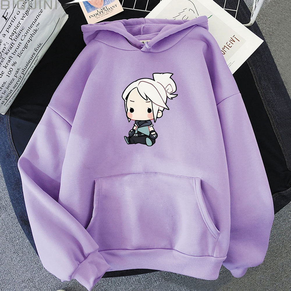 VALORANT Anime Hoodie Jett Streetwear Womens Oversized Sweatshirt Cute Cartoon Print Top Tracksuit Men Unisex Students Pullovers