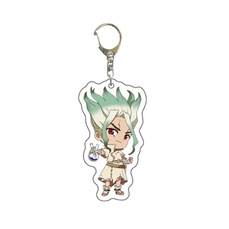 1 Pcs Kawaii Anime Dr. Stone Keychains Figure Senku Ishigami Acrylic Pendant Keyrings for Backpack Bag Toys Children Gifts