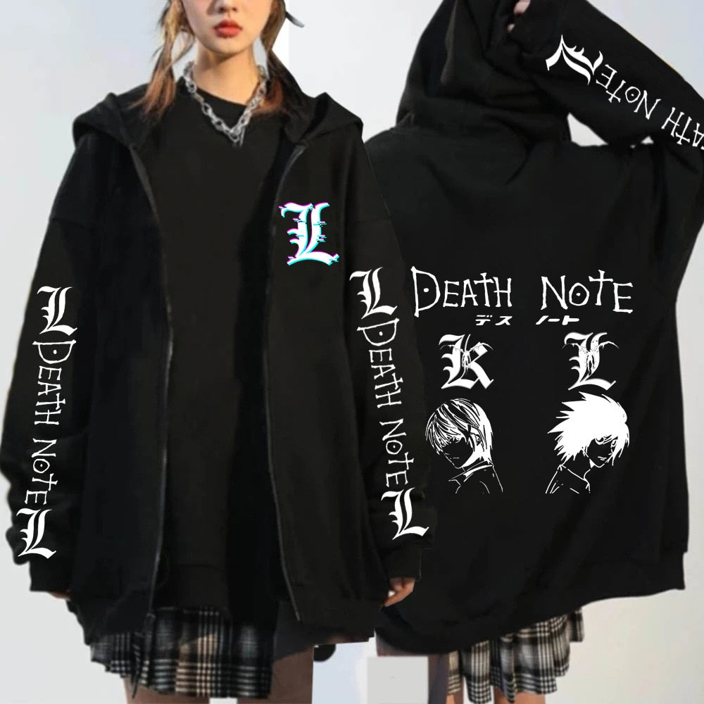 Anime Death Note Print Hoodies Japanese Anime Men&#39;s Zipper Jacket Harajuku Streetwear Zip Up Sweatshirts Oversized Y2K Coats