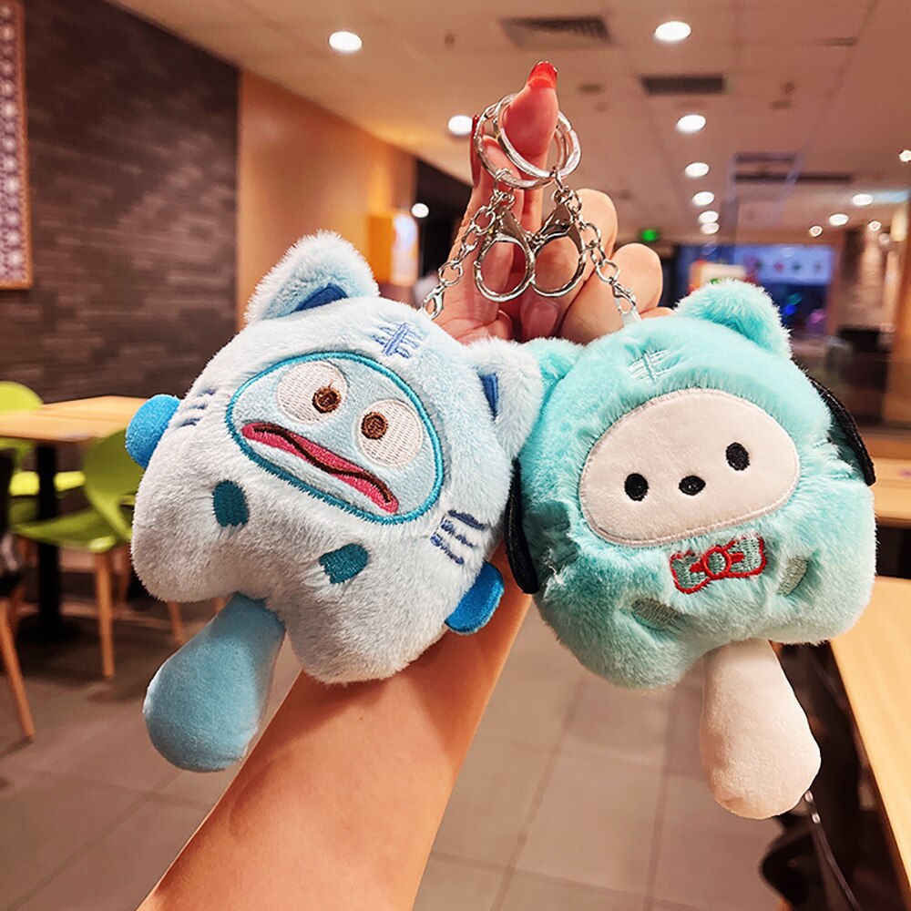 Sanrio Plush Keychain Hello Kitty MyMelody Kuromi Cinnamoroll Cartoon Animal Stuffed School Bag Pendant Backpack Decoration Doll