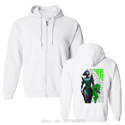 Viper VALORANT Game Hoodie Classic Anime Men Oversize Sweatshirts Zip Up Pullover Hooded Jacket Streetwear