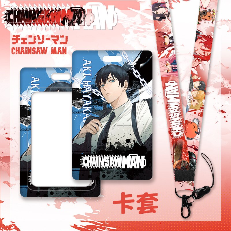 Anime Chainsaw Man Keychain Cartoon Cosplay Figure Lanyard Cartoon ID Bank Credit Card Set Hold Neck Strap Accessories Kids Gift