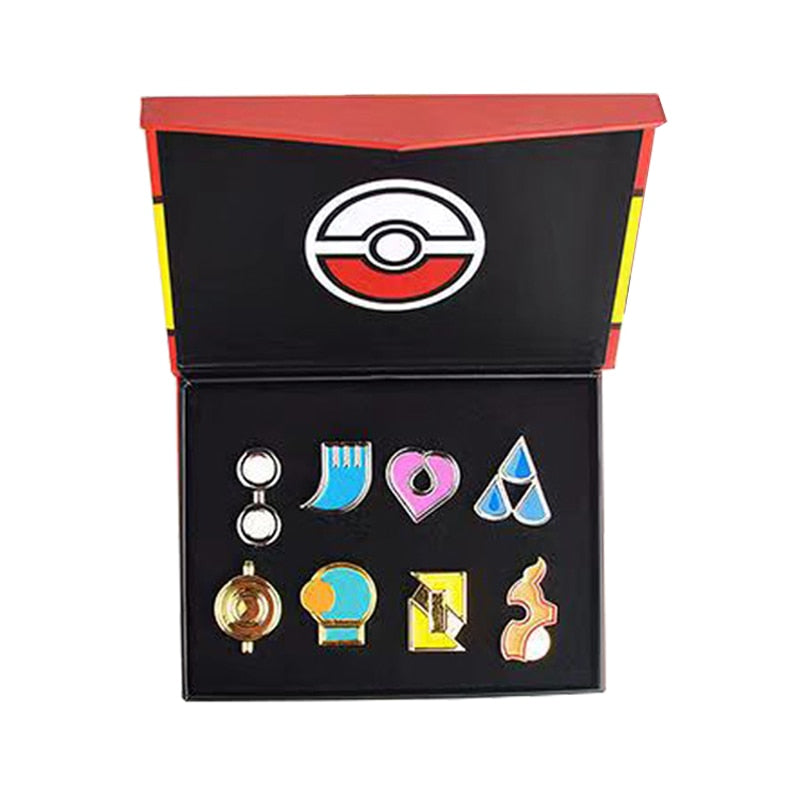 Pokemon Gym Badges Kanto Johto Hoenn Sinnoh Unova Kalos League Region Pins Brooches Orange Islands Box Collection Pocket Monster