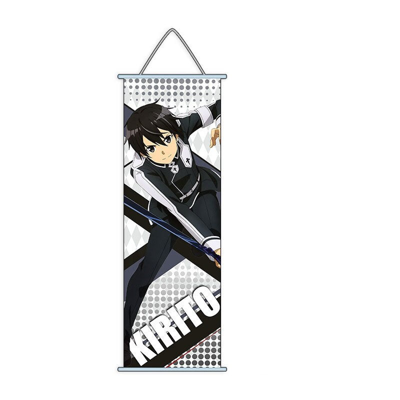 Game Sword Art Online Hanging Wall Painting Cartoon Figure SAO Kirito Yuuki Asuna Art Cloth Scroll Hanging Painting (70x30cm)