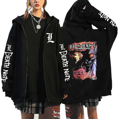 Anime Death Note Print Hoodies Japanese Anime Men&#39;s Zipper Jacket Harajuku Streetwear Zip Up Sweatshirts Oversized Y2K Coats