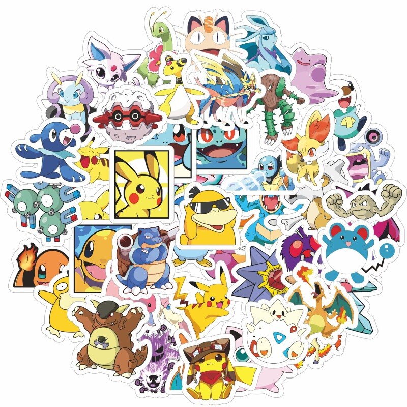 50/100PCS Pokemon Stickers Kids Stickers for Laptop Cute Anime Children's Pack Waterproof Cool Funny Suitcase Skateboard Classic