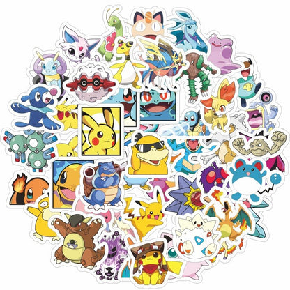 50/100PCS Pokemon Stickers Kids Stickers for Laptop Cute Anime Children's Pack Waterproof Cool Funny Suitcase Skateboard Classic