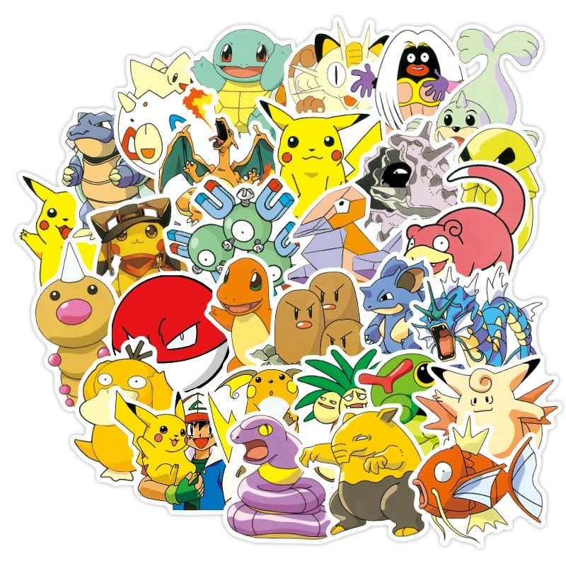 50/100PCS Pokemon Stickers Kids Stickers for Laptop Cute Anime Children's Pack Waterproof Cool Funny Suitcase Skateboard Classic