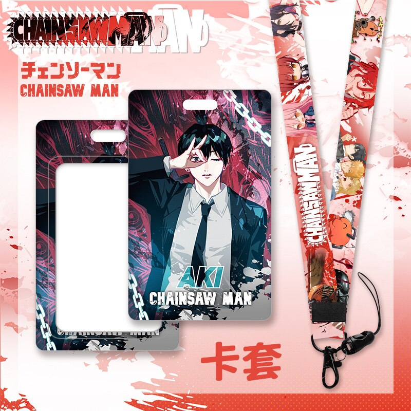 Anime Chainsaw Man Keychain Cartoon Cosplay Figure Lanyard Cartoon ID Bank Credit Card Set Hold Neck Strap Accessories Kids Gift