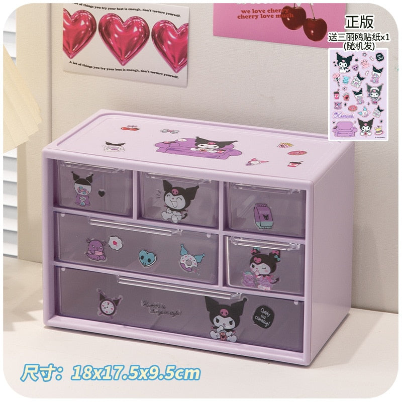 Cartoon Sanrio Nine Compartment Storage Box Small Objects Desktop Drawer Storage Box Cute Jewelry Stationery Storage Box