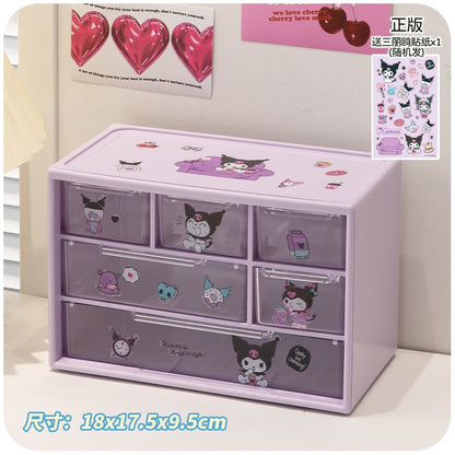 Cartoon Sanrio Nine Compartment Storage Box Small Objects Desktop Drawer Storage Box Cute Jewelry Stationery Storage Box