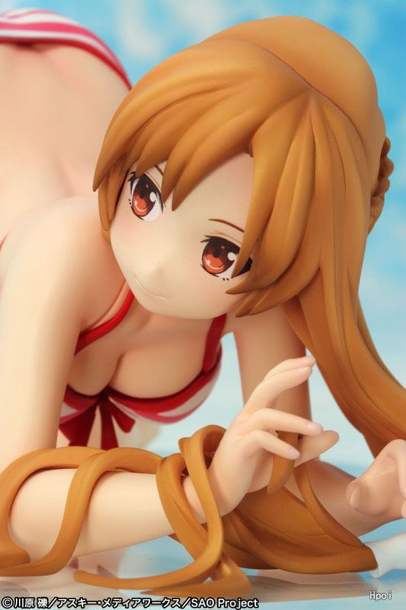 12cm Sword Art Online Anime Figure Sexy Stripe Swimsuit Asuna Kneeling Model Mobile Phone Holder Car Decoration Model Toy Gift