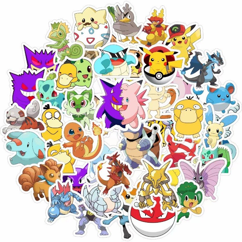 50/100PCS Pokemon Stickers Kids Stickers for Laptop Cute Anime Children's Pack Waterproof Cool Funny Suitcase Skateboard Classic