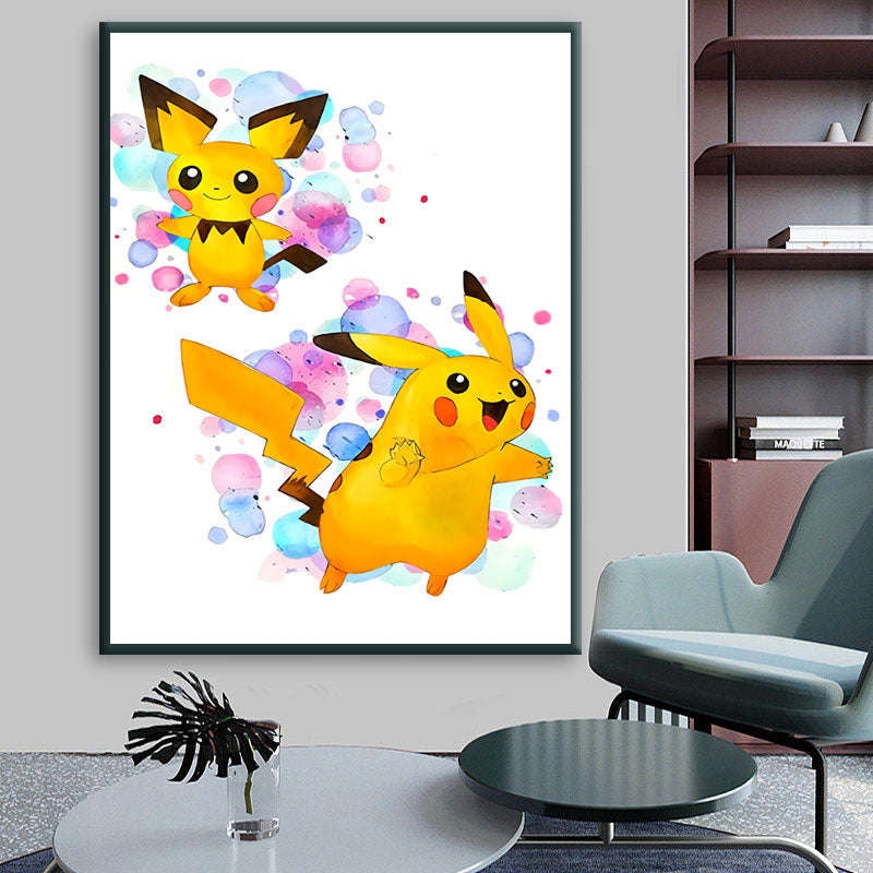 Japan Anime Peripherals Pokemon Pikachu Poster Mural Decoration Cartoon Wall Art Water Colours Canvas Painting Baby Kids Gifts