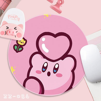 Kirby Kawaii Small Mouse Pad Round Cute Cartoon Dirt Resistant Pink Girl Heart Student Simple Table Pad