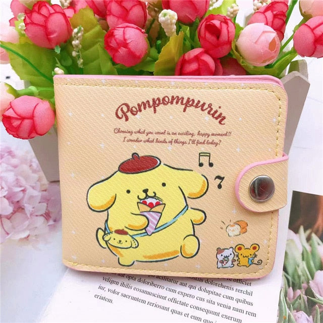 Sanrio Hello Kitty Pocketbook My Melody KT Cat Cinnamon Roll Pringle Kuromi PU Leather Wallet Cute Folding Card Bag Female Walle