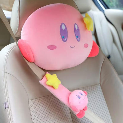 Anime Kirby Plush Car Neck Headrest Pillow Car Accessories Cartoon Kawaii Auto Seat Head Support Neck Protector Seat Belt Covers