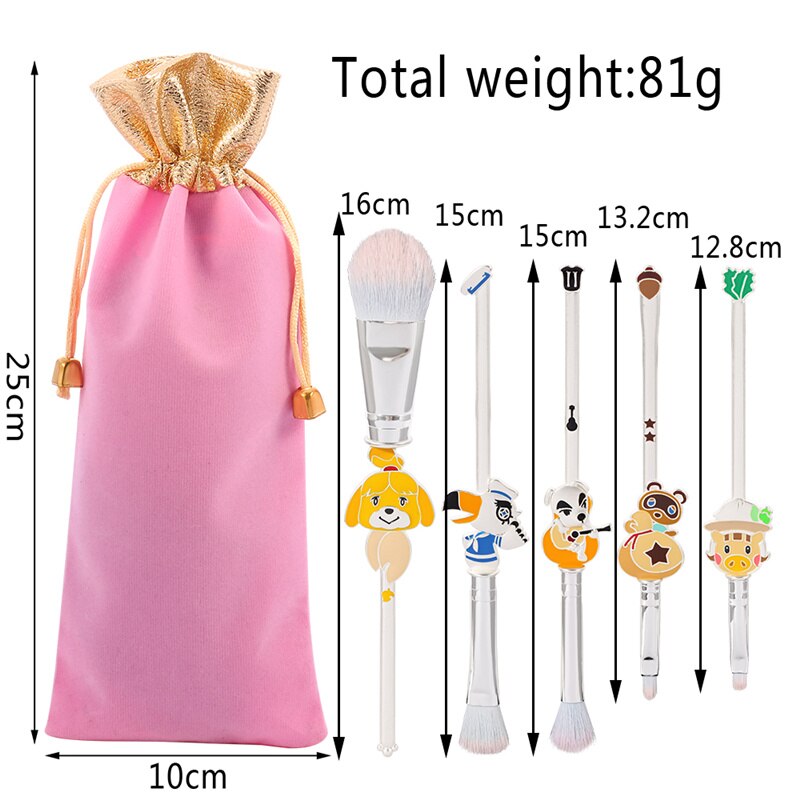 5pcs/set Animal Crossing Anime Cartoon Makeup Brush Set Newest Foundation Blending Brush Female Makeup Tool Anime Cosplay Prop