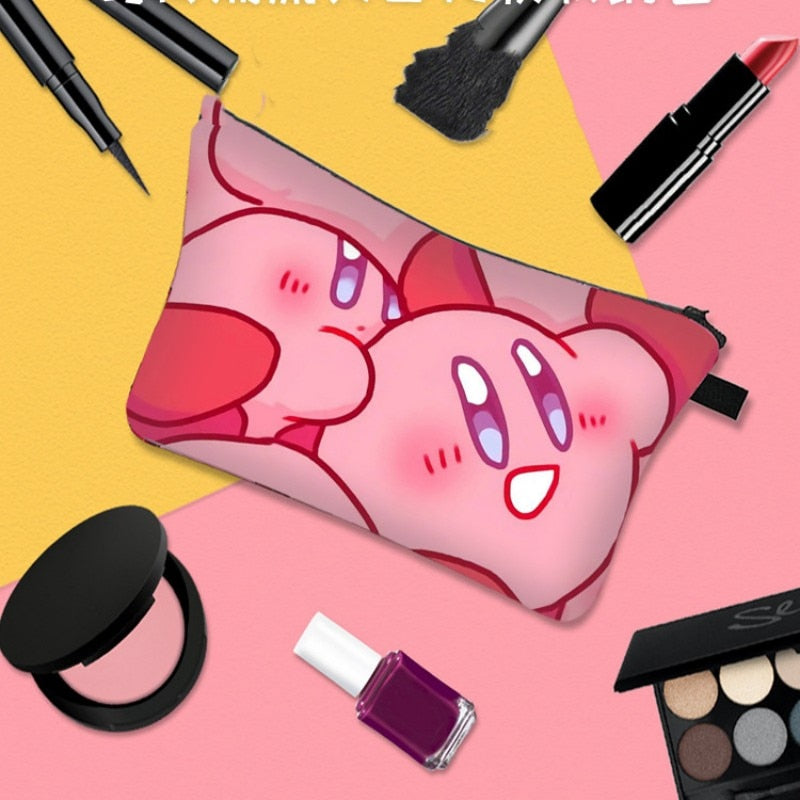 Kirby Bag Cartoon Kirby Makeup Bags Women Waterproof Female Storage Bag Portable for Student Kawaii Pencil Case Birthday Gift