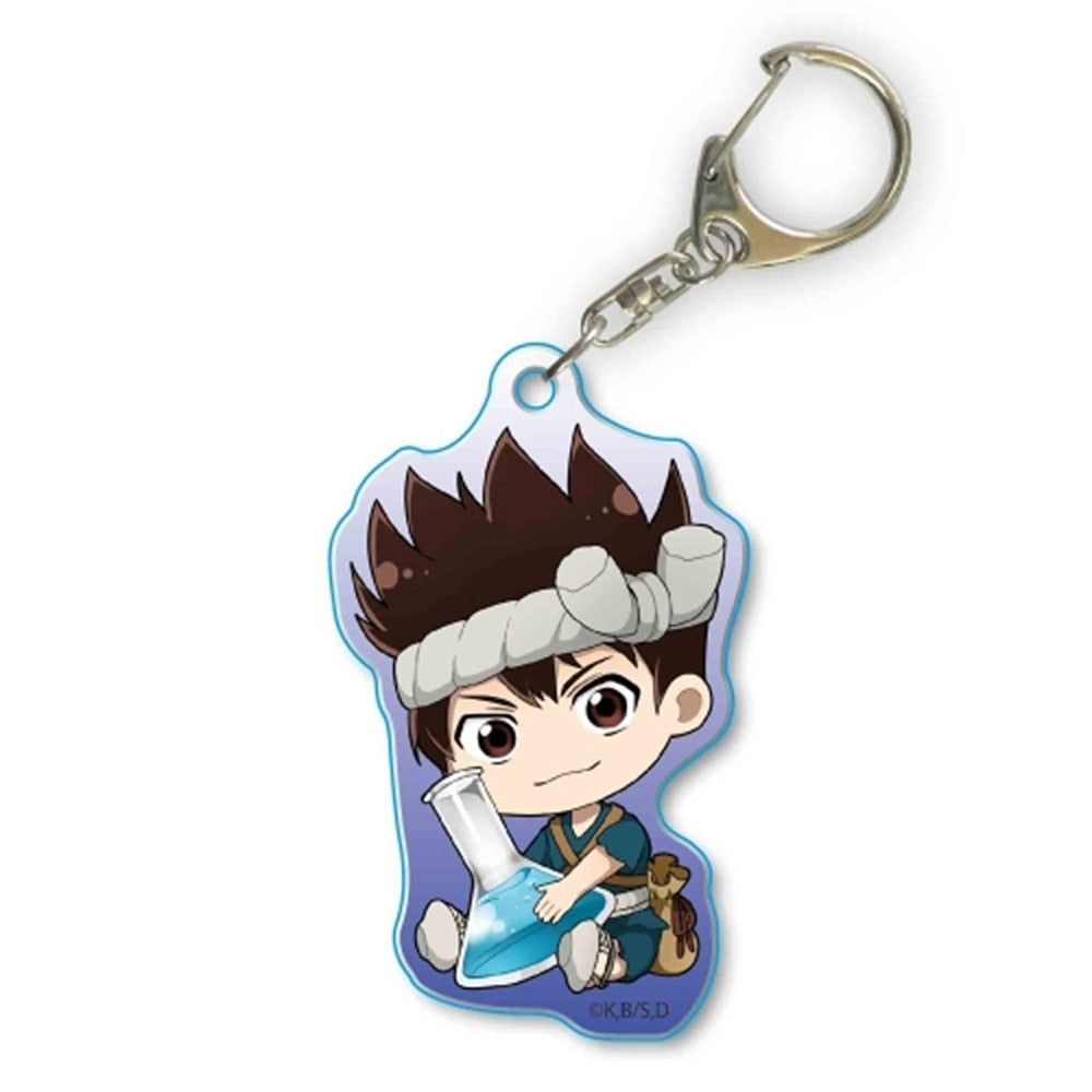 Anime Dr. Stone Keychain Senku Ishigami Oki Taiju Ogawa Yuzuriha Kohaku Acrylic Figure Key Chain Backpack Schoolbag Charm Keyring