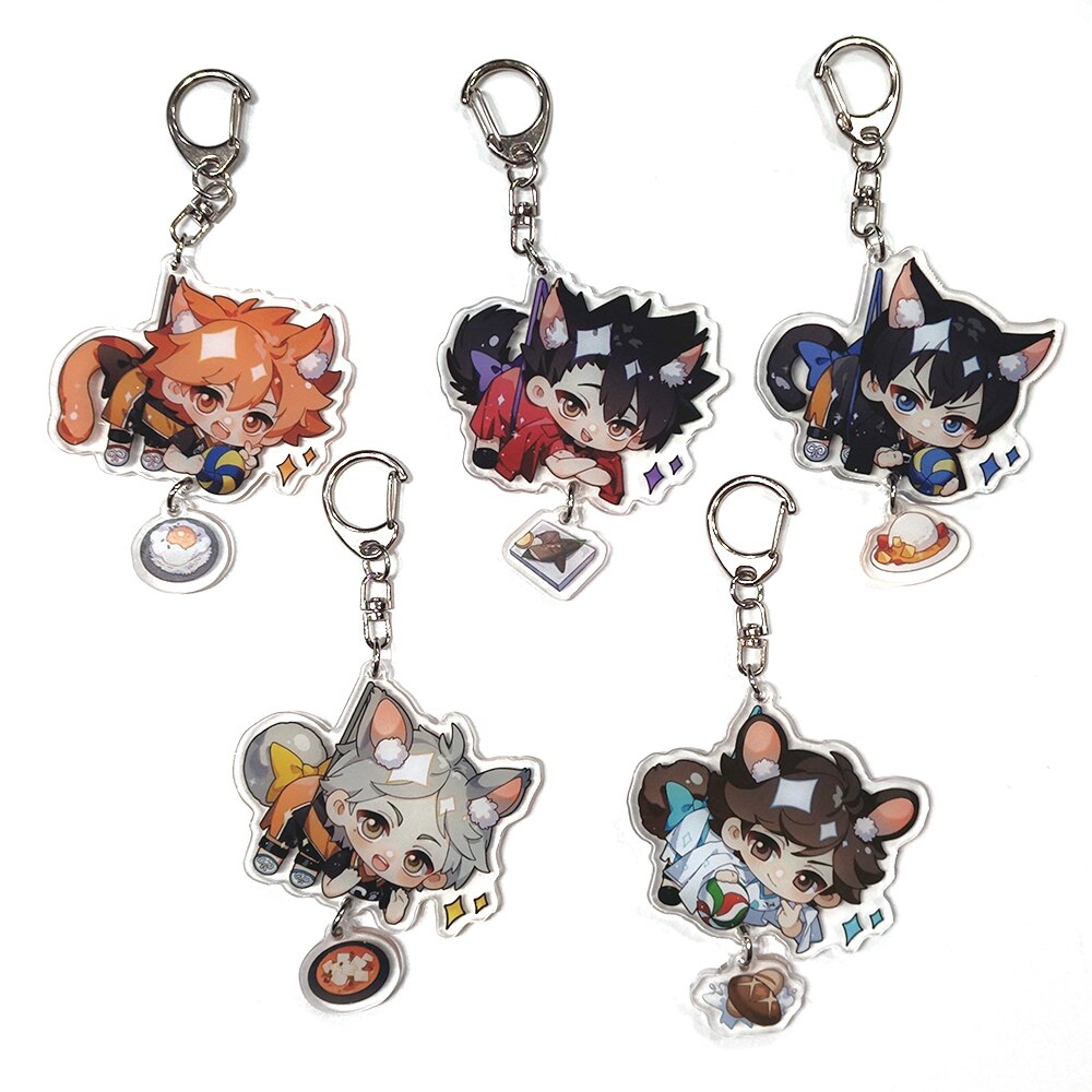 Anime Keychain haikyuu!! Hinata Shoyo Kageyama Tobio Hanging Animal Interlayer Key Chain Accessories Cute Bag Pendant Key Ring