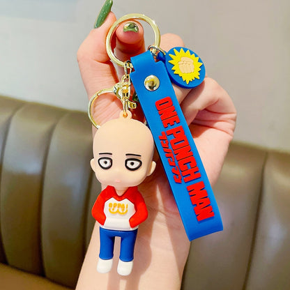 One Punch Man Keychain Anime Saitama Cute Doll Figure Toy Keyring Bag Pendent Key Chain Accessory Gift for Kids Men Fans Friends