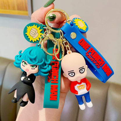 One Punch Man Keychain Anime Saitama Cute Doll Figure Toy Keyring Bag Pendent Key Chain Accessory Gift for Kids Men Fans Friends