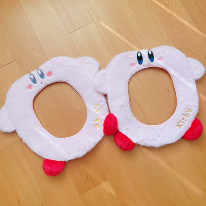 Kawaii Anime Star Kirby Cartoon Plush Winter Warm Toilet Seat Cover Mat Bathroom Toilet Pad Cushion Soft Washable Accessories