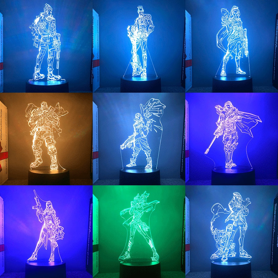 23Models Valorant Figure 3d Led Lamp For Bedroom All Hero Statues Acrylic Night Lights Game Room Decor Holiday Gift Jett Gekko