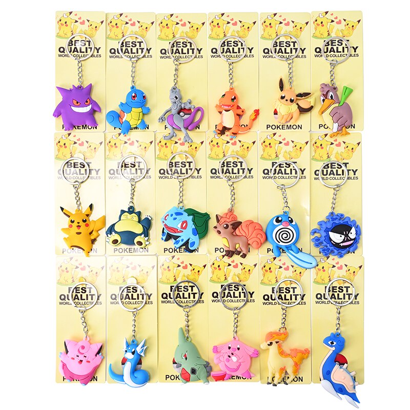 38style Pokemon Anime Action Figures Pikachu Alloy Silicone Keychain Accessories Pendant Bag Key Ring Pendant Birthday Gifts