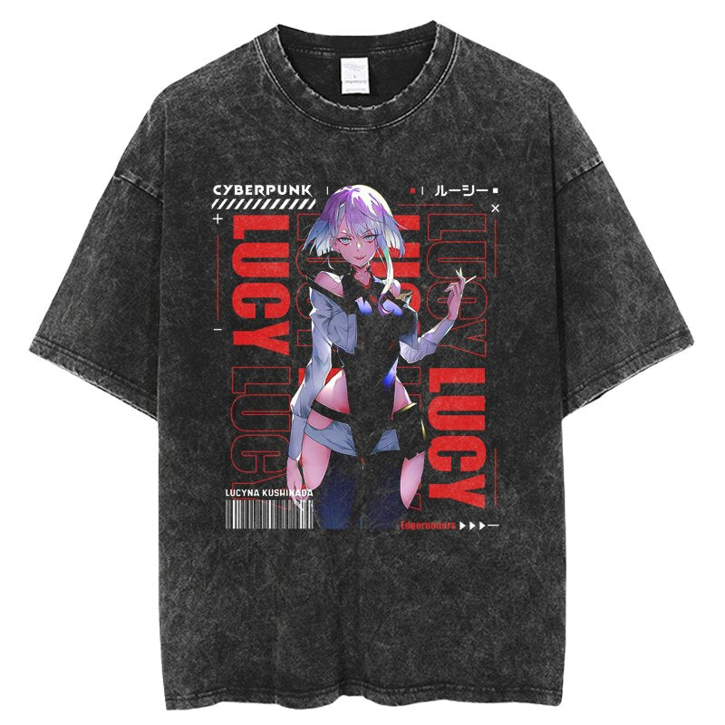 Cyberpunk Edgerunners Tshirt Anime Comfortable Harajuku Streetwear Men Women Washed T Shirt Anime Casual Short Sleeve T-shirts