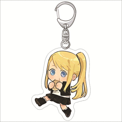 KeyChain Men Fullmetal Alchemist Key Chain Women Acrylic Key Ring Edward Elric Alphonse Pendant Winry Rockbell Party Kids Gift