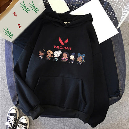 Valorant Anime Hoodie Jett Killjoy Streetwear Oversized Sweatshirt Cute Cartoon Print Top Unisex Students Pullovers