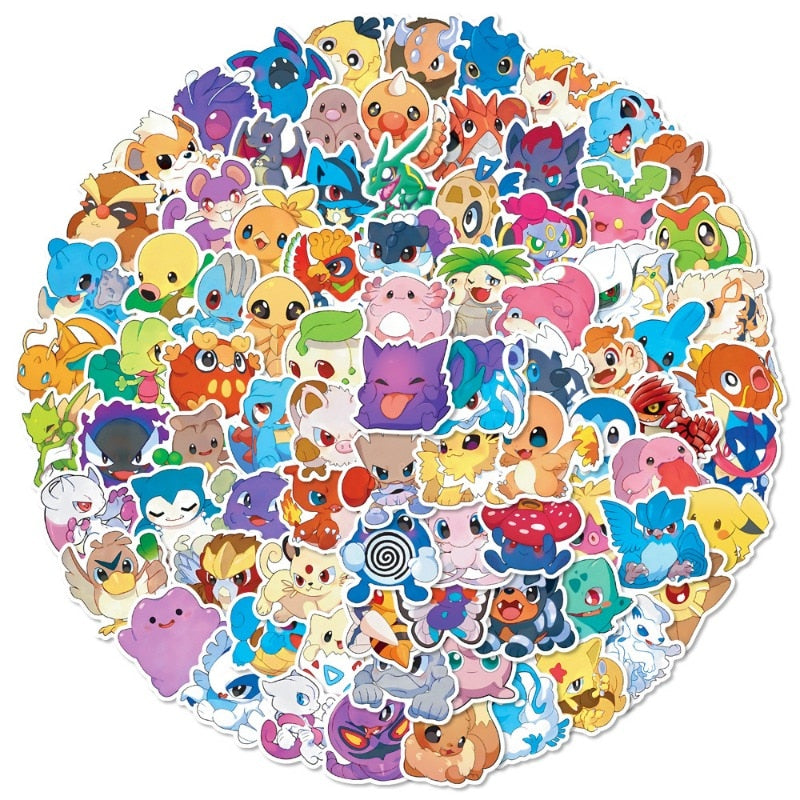 50/100PCS Pokemon Stickers Kids Stickers for Laptop Cute Anime Children's Pack Waterproof Cool Funny Suitcase Skateboard Classic