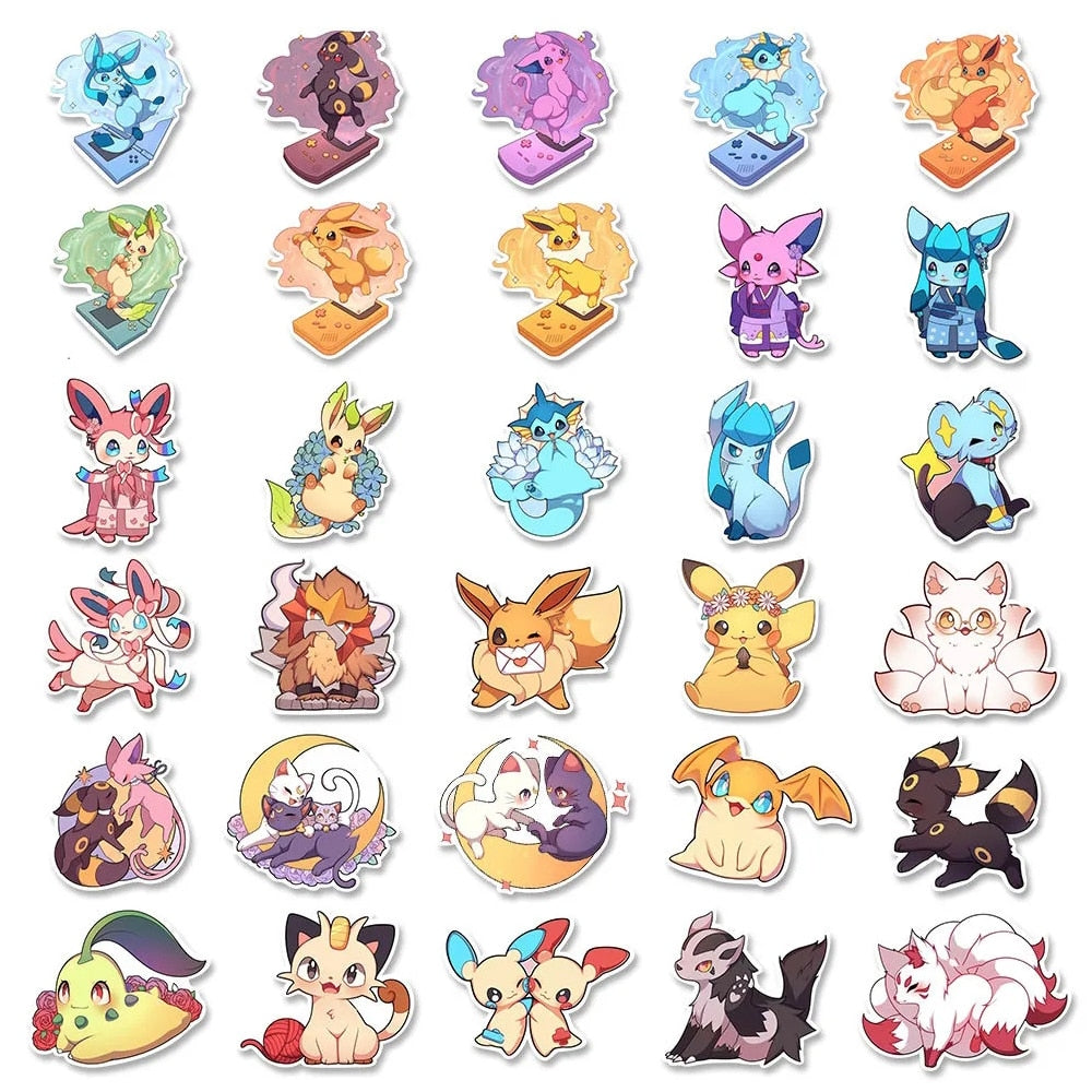 10/30/50/100pcs Kawaii Pokemon Anime Cartoon Stickers Cute Aesthetic Decals Laptop Phone Car Suitcase Decoration Sticker Kid Toy