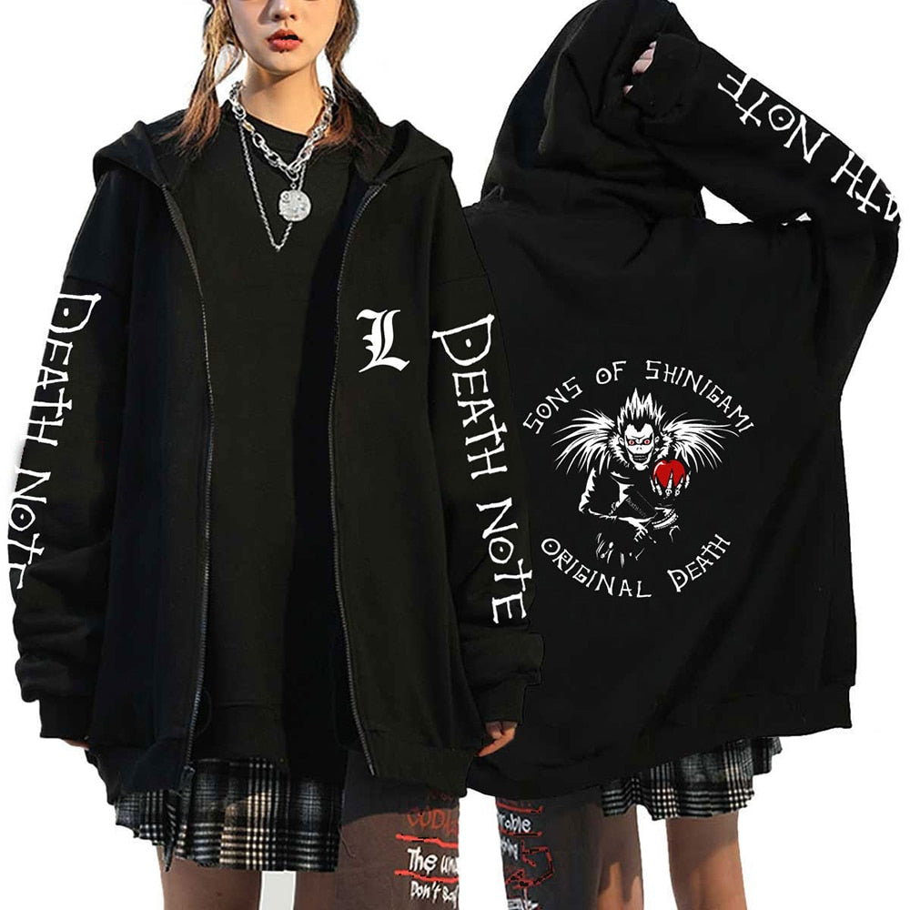 Anime Death Note Print Hoodies Japanese Anime Men&#39;s Zipper Jacket Harajuku Streetwear Zip Up Sweatshirts Oversized Y2K Coats