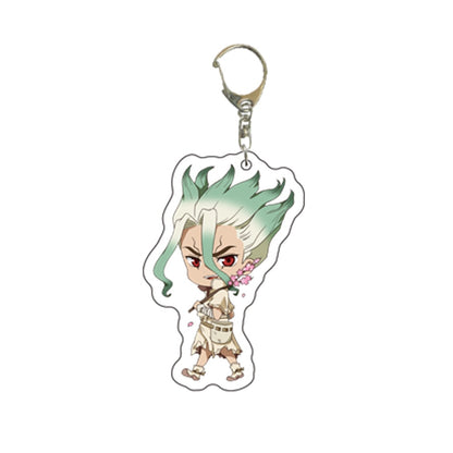 1 Pcs Kawaii Anime Dr. Stone Keychains Figure Senku Ishigami Acrylic Pendant Keyrings for Backpack Bag Toys Children Gifts