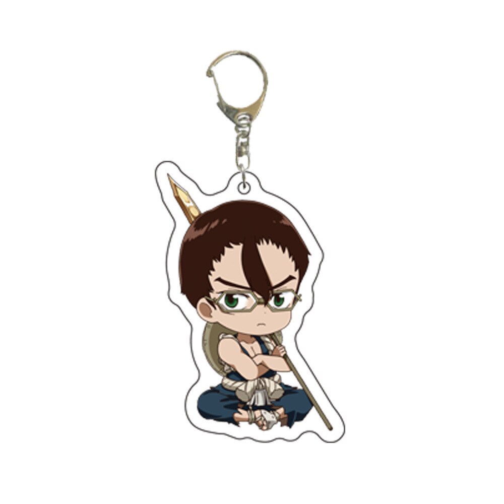 1 Pcs Kawaii Anime Dr. Stone Keychains Figure Senku Ishigami Acrylic Pendant Keyrings for Backpack Bag Toys Children Gifts