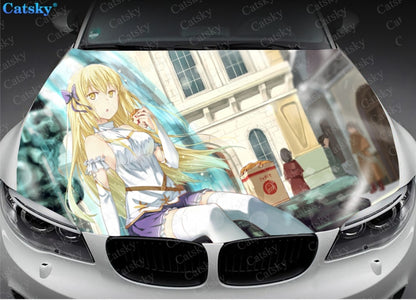 DanMachi Sexy Anime Girl Print Car Hood Vinyl Stickers Wrap Vinyl Film Engine Cover Decals Sticker Universal Fit Any Car