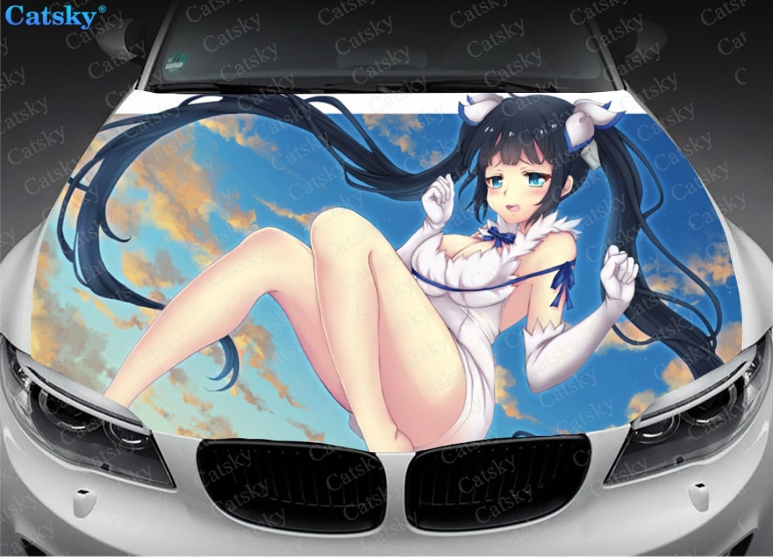 DanMachi Sexy Anime Girl Print Car Hood Vinyl Stickers Wrap Vinyl Film Engine Cover Decals Sticker Universal Fit Any Car