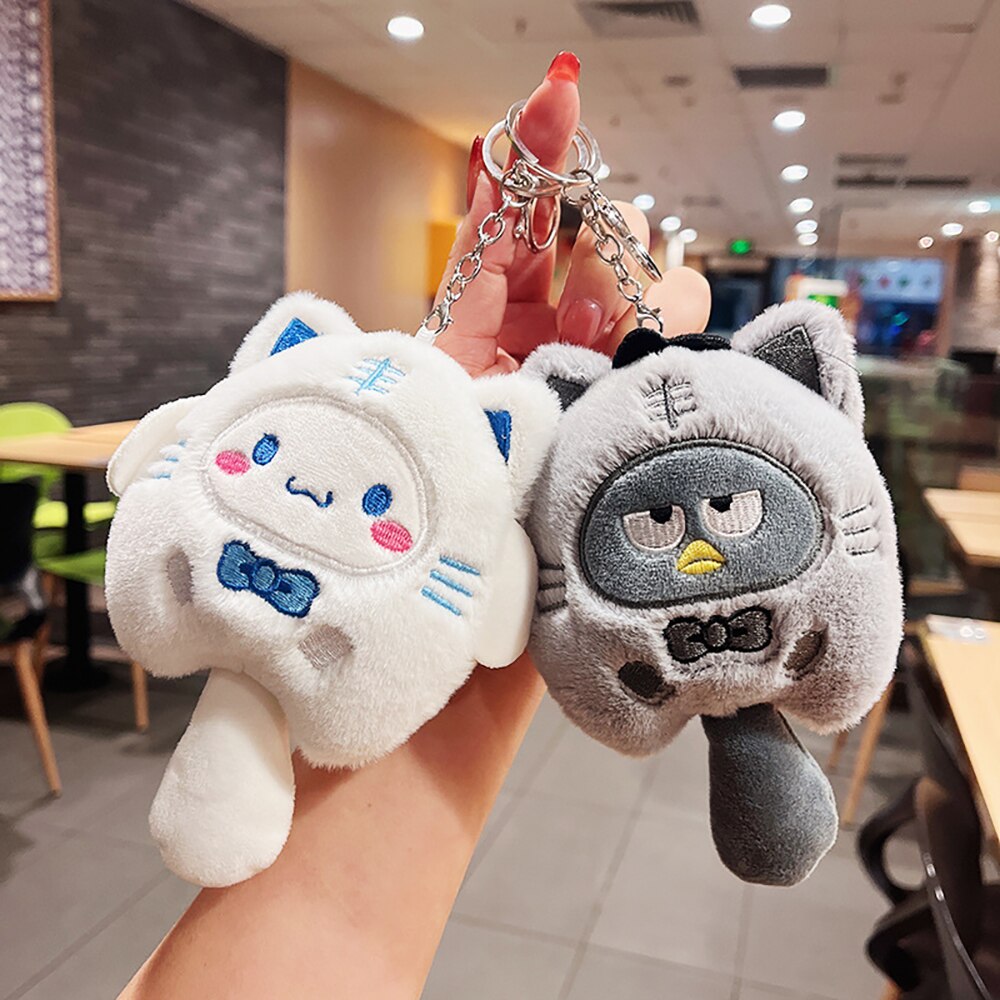 Sanrio Plush Keychain Hello Kitty MyMelody Kuromi Cinnamoroll Cartoon Animal Stuffed School Bag Pendant Backpack Decoration Doll