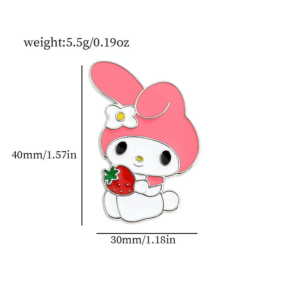 Fashion Kawaii Cinnamoroll My Melody Hello Kitty Sanrio Brooch Strawberry Creative Cute Metal Brooch Wholesale