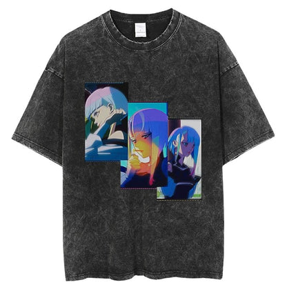 Cyberpunk Edgerunners Tshirt Anime Comfortable Harajuku Streetwear Men Women Washed T Shirt Anime Casual Short Sleeve T-shirts