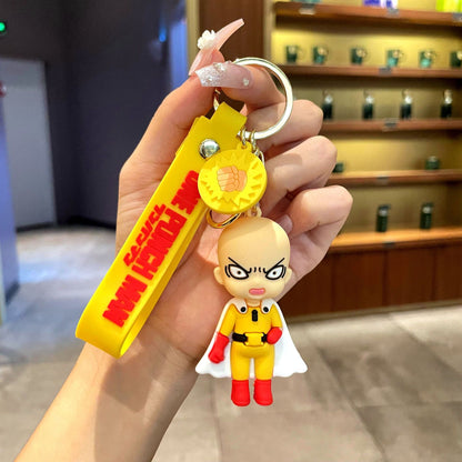 One Punch Man Keychain Anime Saitama Cute Doll Figure Toy Keyring Bag Pendent Key Chain Accessory Gift for Kids Men Fans Friends