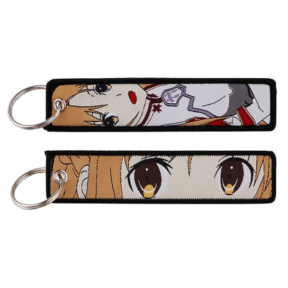 Sword Art Online Embroidery Keys Holder For Motorcycles Keychain for Car Keys Backpack Chaveiro Key Ring Anime Accessories Gifts