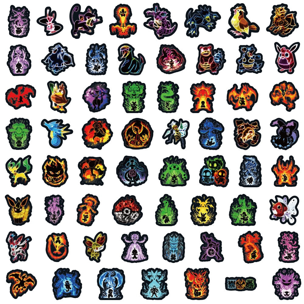 10/30/60pcs Neon Pokemon Stickers Anime Pikachu Psyduck Cartoon Decals DIY Laptop Skateboard Motorcycle Cool Sticker for Kid Toy