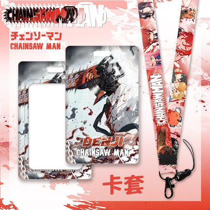 Anime Chainsaw Man Keychain Cartoon Cosplay Figure Lanyard Cartoon ID Bank Credit Card Set Hold Neck Strap Accessories Kids Gift