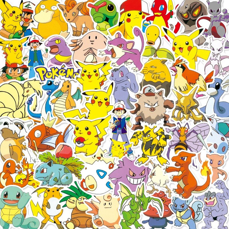 50/100PCS Pokemon Stickers Kids Stickers for Laptop Cute Anime Children's Pack Waterproof Cool Funny Suitcase Skateboard Classic